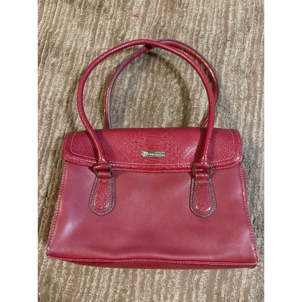 Liz Claiborne Satchel Purse Top Handle Bag Snake Accents Red‎ Small